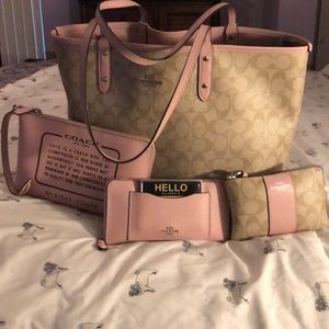 Coach Tote with pouch wristlet and matching wallet